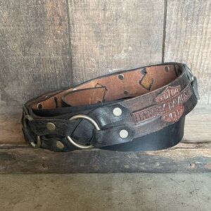 Vintage Harley Davidson Belt Leather Belt Strap Black & Brown